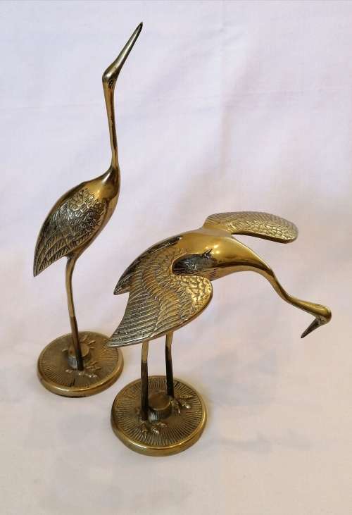 Pair of mid-century brass herons