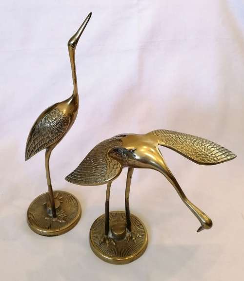 Pair of mid-century brass herons