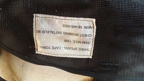 used (issued) SA Para Bn nutria Bateleur 90 (3 spears made) chest webbing - no damage