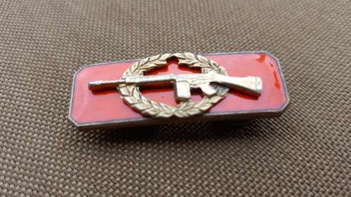 SADF era incomplete SA Army Sniper qual badge chili-red -backing - pins intact (rifle not chromed)