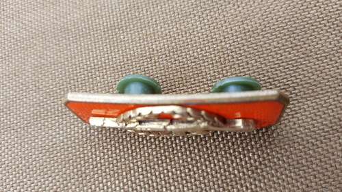 SADF era incomplete SA Army Sniper qual badge chili-red -backing - pins intact (rifle not chromed)