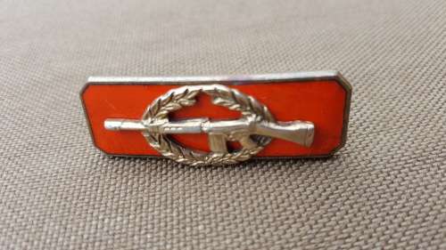 SADF era incomplete SA Army Sniper qual badge chili-red -backing - pins intact (rifle not chromed)