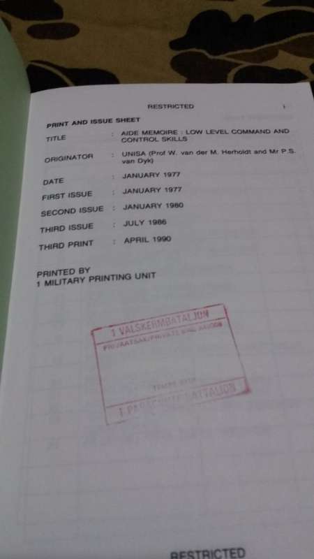SADF era SA Army Low Level Command & Control manual (Eng/Afr) - very good used condition) A5