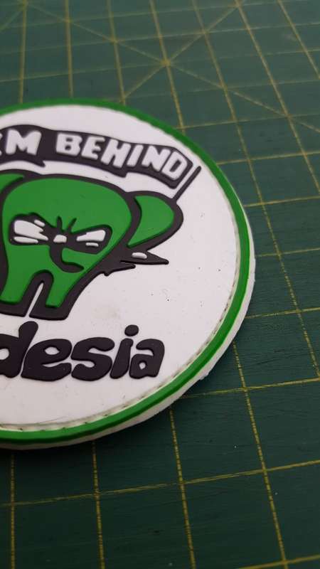Rhod classic inspired round shape PVC morale patch - Elephant character - "I'm behind Rhodesia"