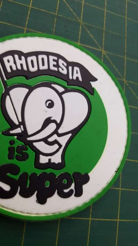 Rhod classic inspired round shape PVC morale patch - Elephant character - "Rhodesia is Super!"