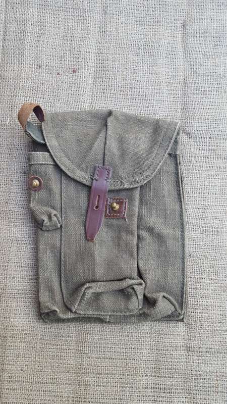 used Russian (good condition) 3 cell AK47 mag rough canvas pouch-leather tabs intact (belt carry)