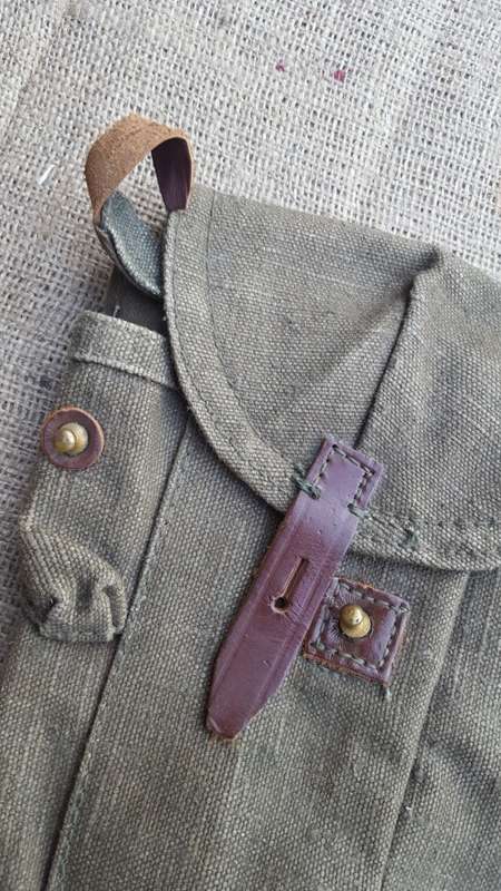 used Russian (good condition) 3 cell AK47 mag rough canvas pouch-leather tabs intact (belt carry)