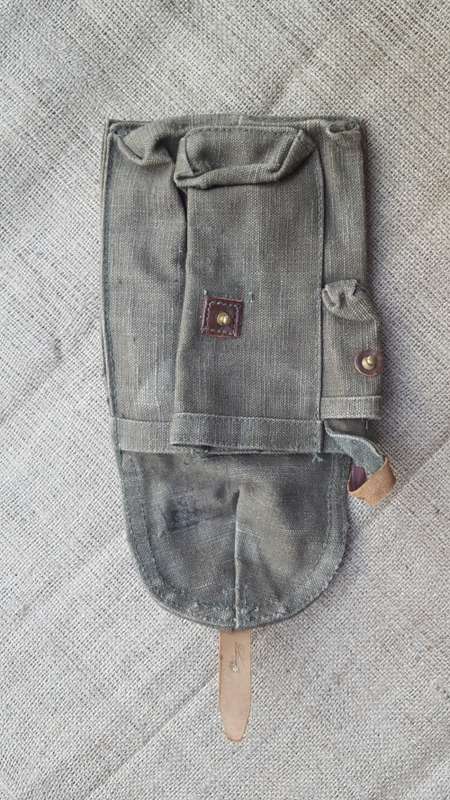 used Russian (good condition) 3 cell AK47 mag rough canvas pouch-leather tabs intact (belt carry)