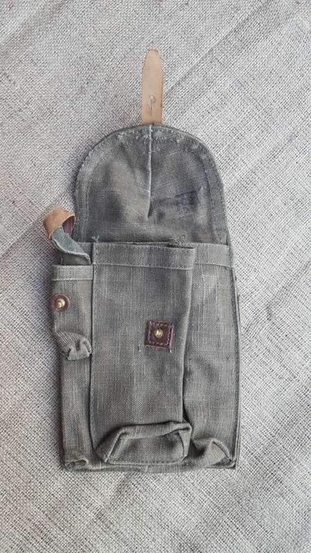 used Russian (good condition) 3 cell AK47 mag rough canvas pouch-leather tabs intact (belt carry)