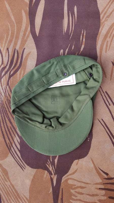 mint SADF era SA SF Recce HBT training greens XL (60/61) size cap ("do not use" sticker) - rare!