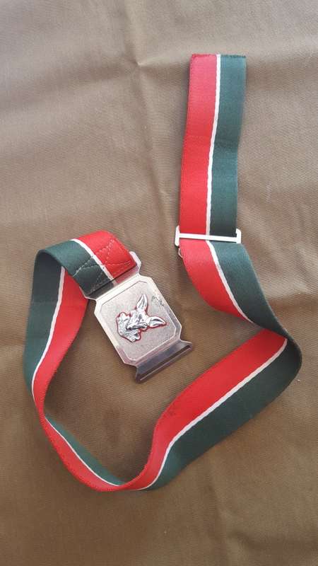 SADF era SA Army Tac Intelligence Corps stable-belt - period worn item (red backing) - > 1m length