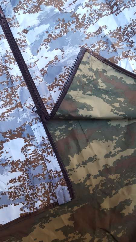 handy Turkish army issue reversible snow/ brown nylon poncho and sleeves/ gaitors - survival kit