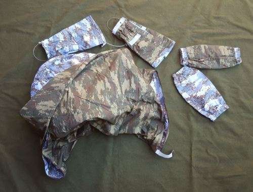handy Turkish army issue reversible snow/ brown nylon poncho and sleeves/ gaitors - survival kit
