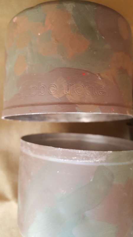 SADF era SA SF Recce used Camping Gaz Bluet 106 Globetrotter stove & 2 pots & empty can hand camo'ed