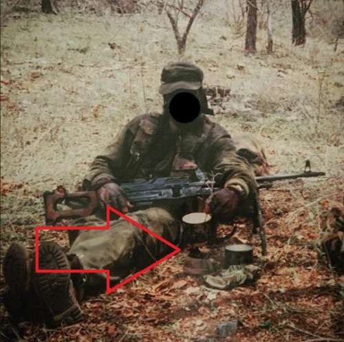SADF era SA SF Recce used Camping Gaz Bluet 106 Globetrotter stove & 2 pots & empty can hand camo'ed