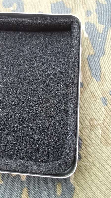 small flat square SADF type red ammo "dems" tin for dets - very good condition with inner padding