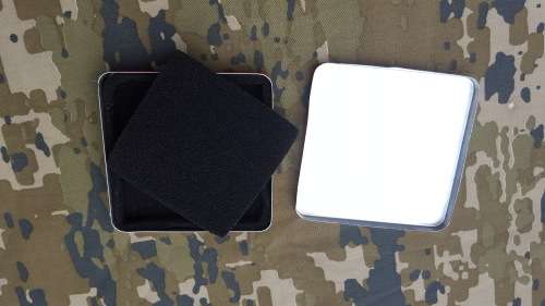 small flat square SADF type red ammo "dems" tin for dets - very good condition with inner padding