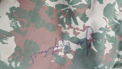 a signed 32 Bn camo beret signed by Col Jan Breytenbach founding Officer Commanding - size 60 & new
