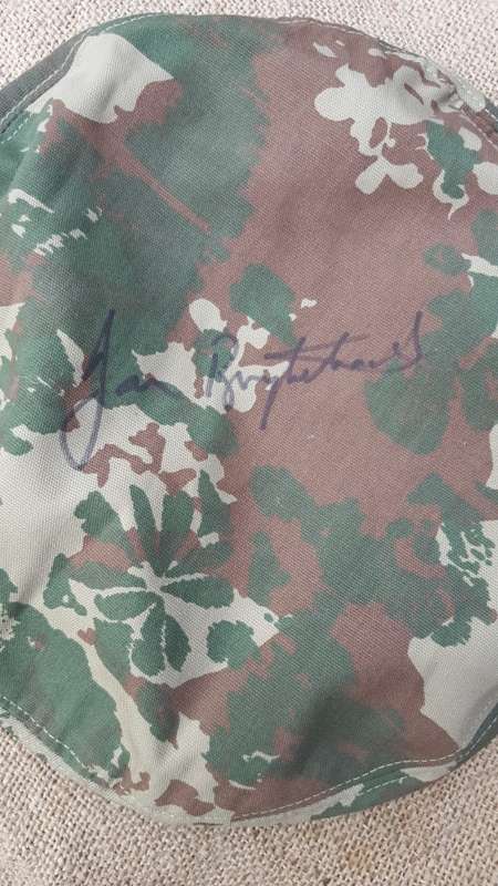 a signed 32 Bn camo beret signed by Col Jan Breytenbach founding Officer Commanding - size 60 & new