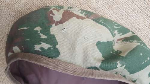 a signed 32 Bn camo beret signed by Col Jan Breytenbach founding Officer Commanding - size 60 & new