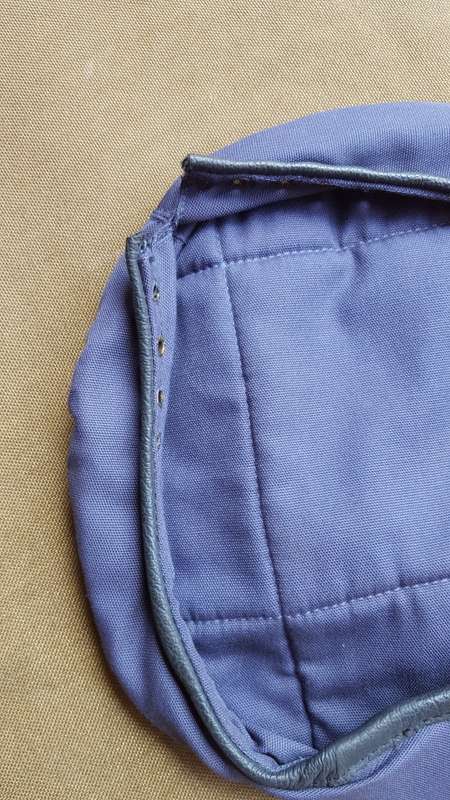 unknown original factory (SAP?) pre-1994 era blue cloth (& leather) beret - new & unused - size 58