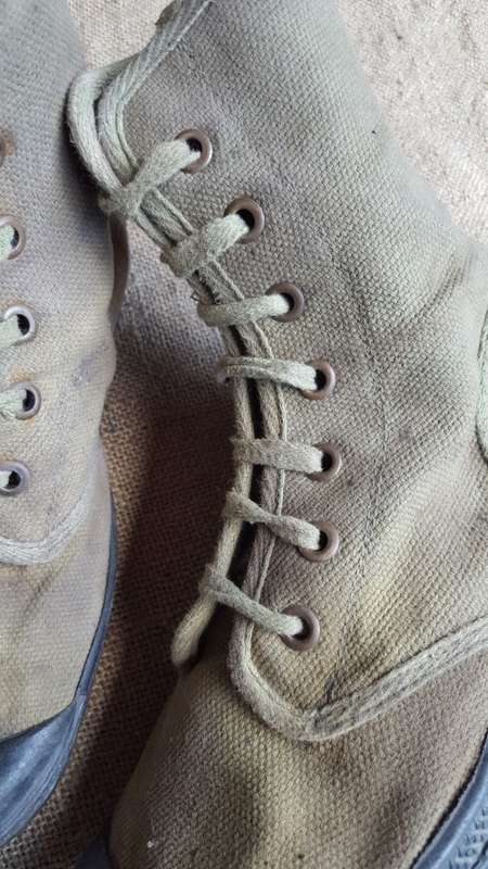 small size (UK 6 or 7?) green canvas boots as used by KOEVOET in SWA/ Angola border war era in good