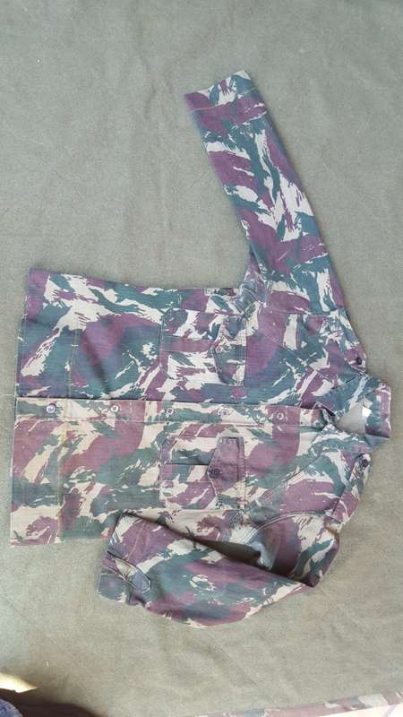 Terr l/s shirt in Uganda lizard camo (not porra) repaired battle damage & field taliored small size