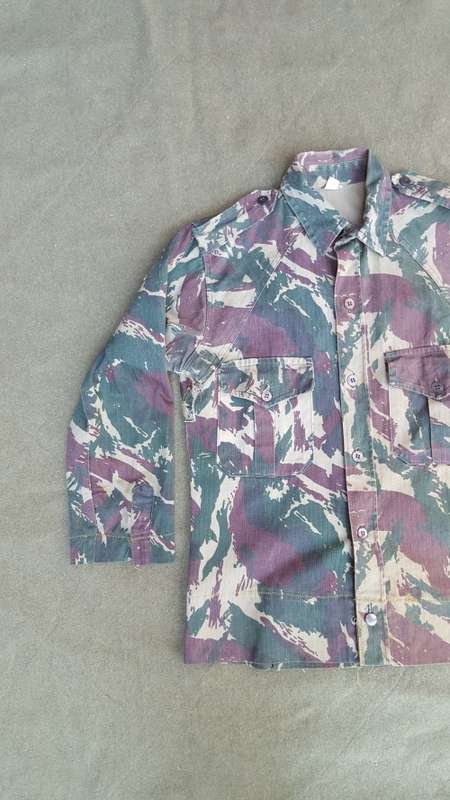 Terr l/s shirt in Uganda lizard camo (not porra) repaired battle damage & field taliored small size