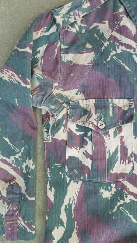 Terr l/s shirt in Uganda lizard camo (not porra) repaired battle damage & field taliored small size
