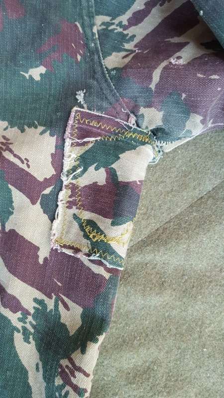 Terr l/s shirt in Uganda lizard camo (not porra) repaired battle damage & field taliored small size