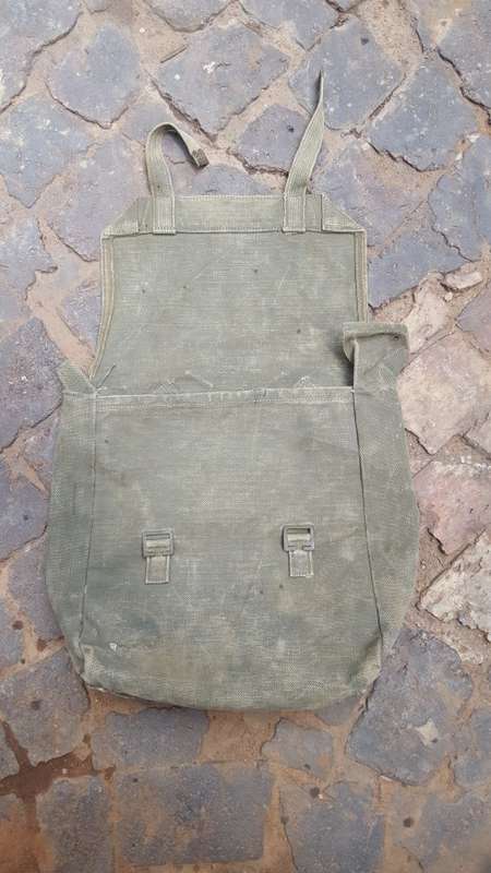 patt 37 webbing WW2 era large pack - blanco'ed olive green - used but intact - scarce find/no damage