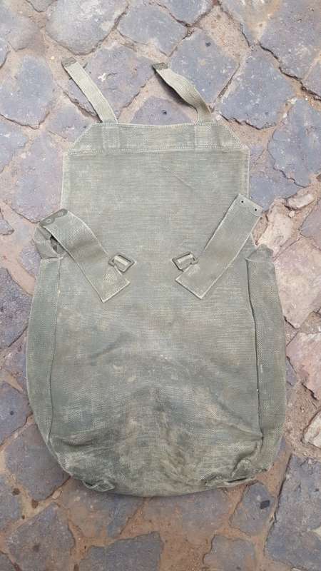 patt 37 webbing WW2 era large pack - blanco'ed olive green - used but intact - scarce find/no damage
