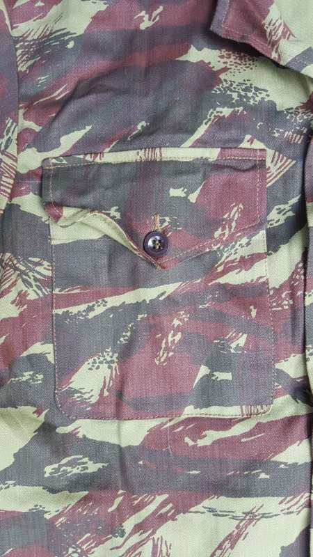 scarce cut Recce copy camo type "H" French lizard HBT camo l/s shirt (V pockets) med size new mint
