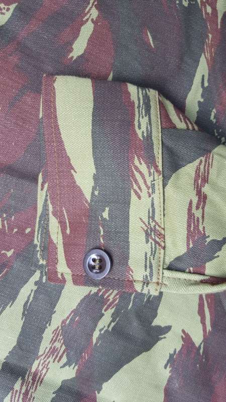 scarce cut Recce copy camo type "H" French lizard HBT camo l/s shirt (V pockets) med size new mint