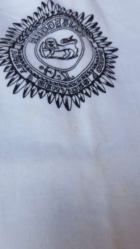 original white medium size Rhodesian Service Corps tee-shirt in very good & clean condition