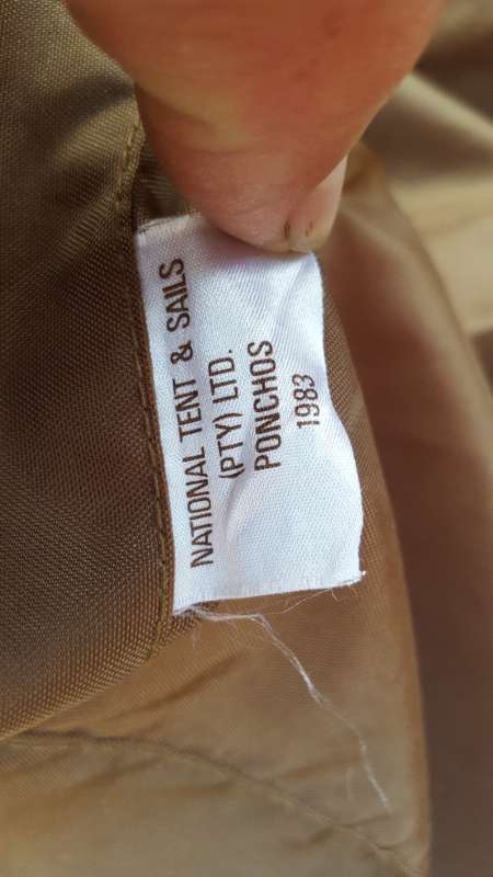 very good used condition SADF era dd 1983 nylon nutria (not the latter dark type) poncho no damage