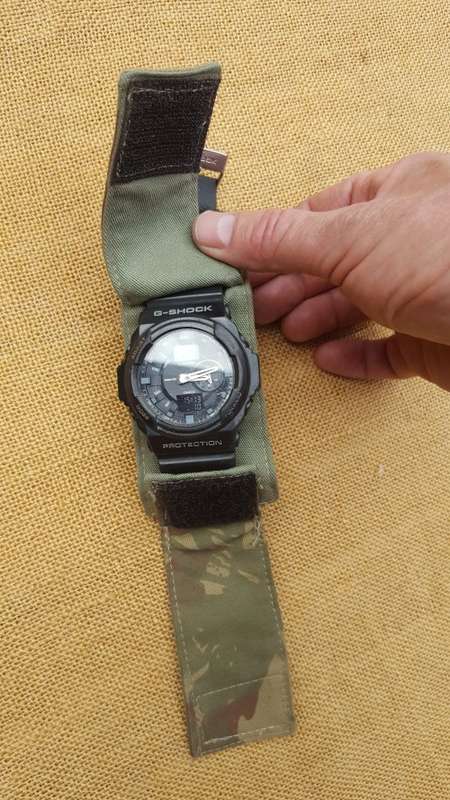 a useful custom made one-off SAP camo cloth watch band/ cover - well made found locally in a lot of