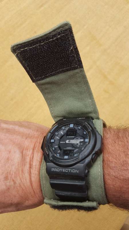 a useful custom made one-off SAP camo cloth watch band/ cover - well made found locally in a lot of
