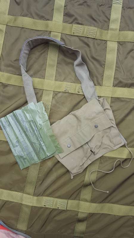 scarce SADF era canvas (disposable) Claymore ammo carry bag (used) with loose instr sheet SWA Angola