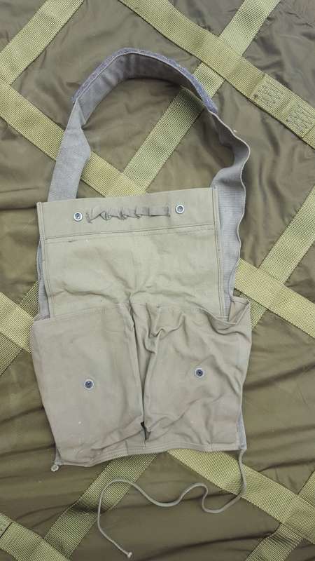 scarce SADF era canvas (disposable) Claymore ammo carry bag (used) with loose instr sheet SWA Angola