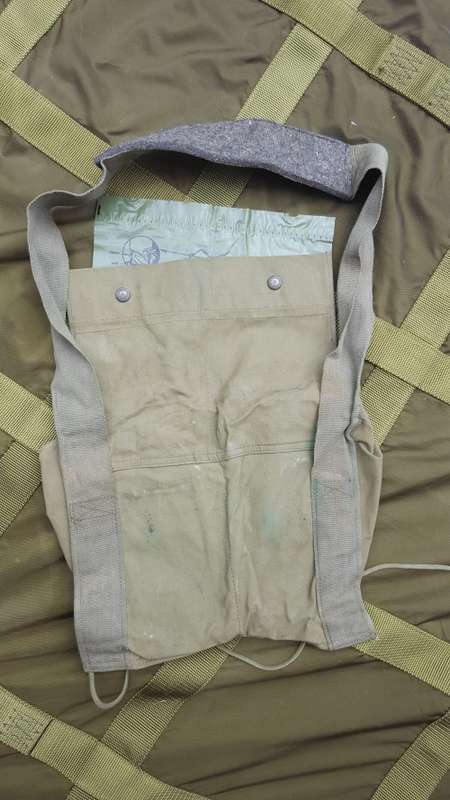 scarce SADF era canvas (disposable) Claymore ammo carry bag (used) with loose instr sheet SWA Angola