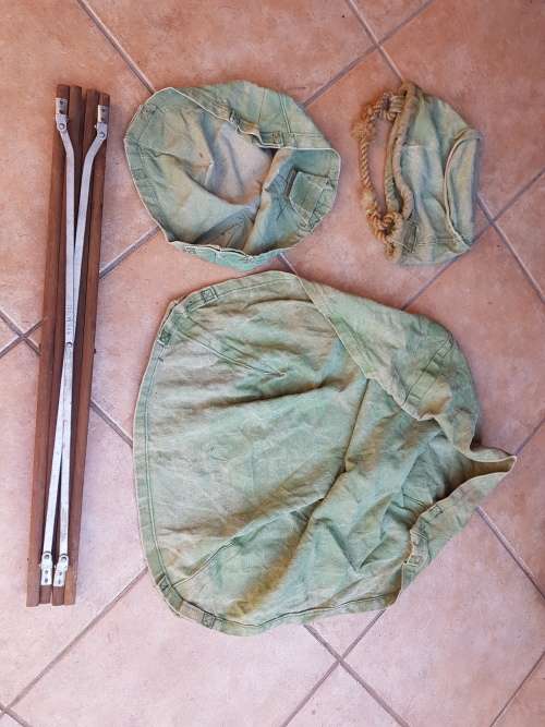well used & intact 4 piece UDF/ SADF era set camping canvas basin and bucket field living essential