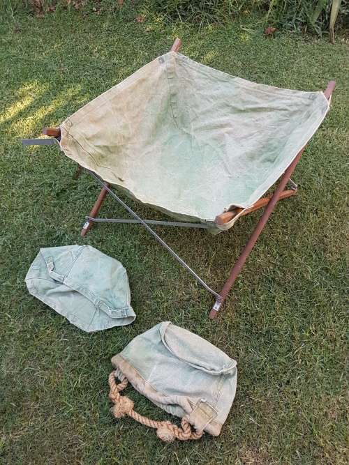 well used & intact 4 piece UDF/ SADF era set camping canvas basin and bucket field living essential