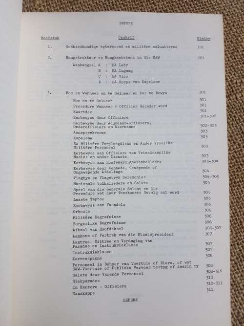 original SADF era bi-lingual (Eng/ Afr) Compliments & Saluting manual in very good clean condition