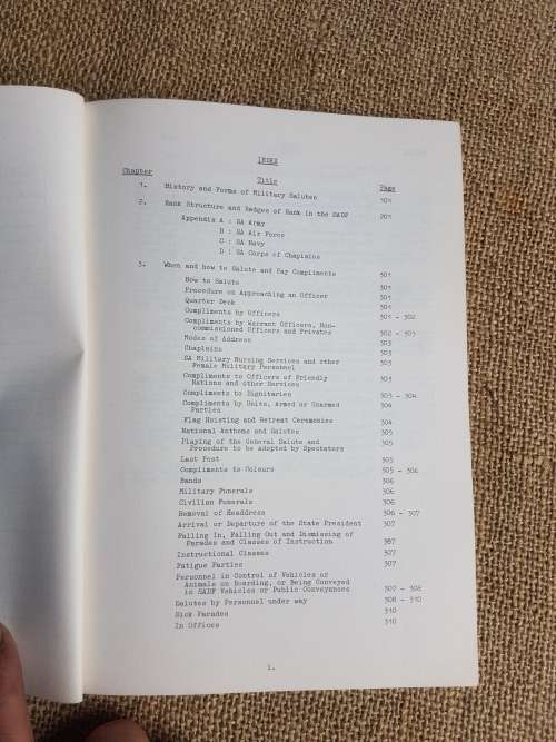 original SADF era bi-lingual (Eng/ Afr) Compliments & Saluting manual in very good clean condition