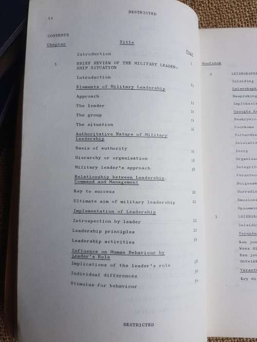 premium booklet an original period SADF era Military Leadership manual in Eng/ Afr with unit stamps