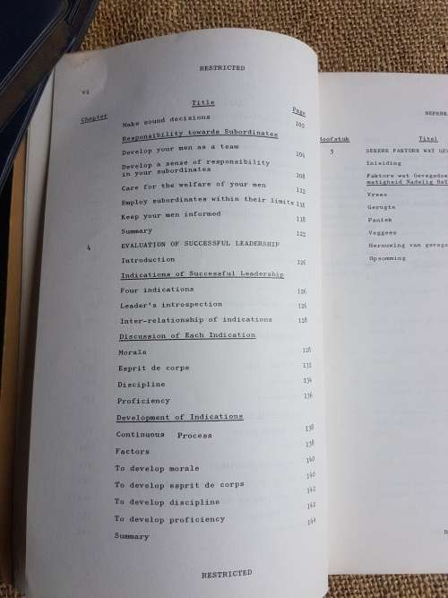 premium booklet an original period SADF era Military Leadership manual in Eng/ Afr with unit stamps