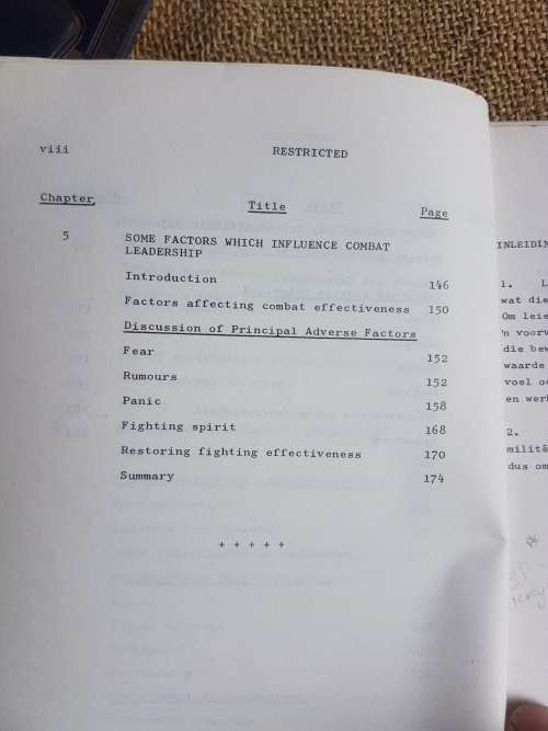 premium booklet an original period SADF era Military Leadership manual in Eng/ Afr with unit stamps