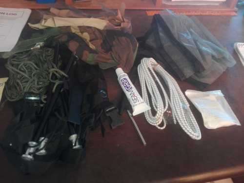 very good (no damage) complete USMC reversible (woodland camo and tan) combat 2 person issue tent