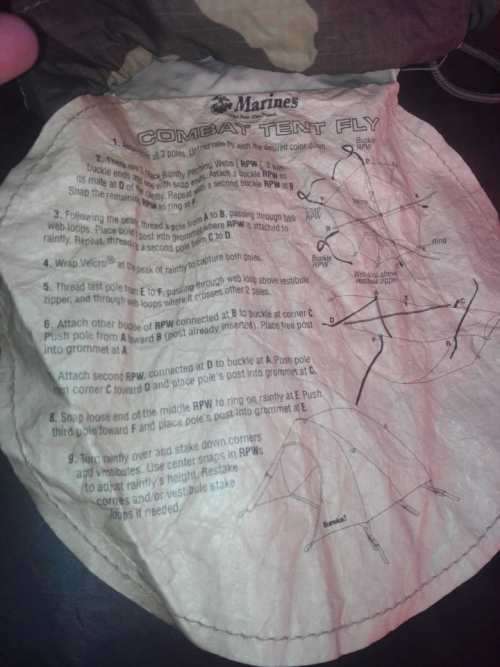 very good (no damage) complete USMC reversible (woodland camo and tan) combat 2 person issue tent